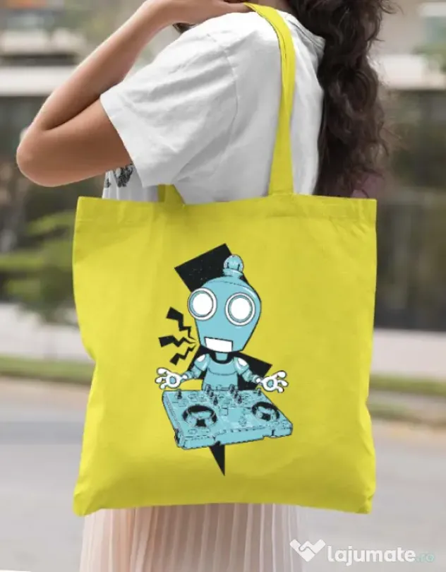 Sacosa din panza Dj robot Galben