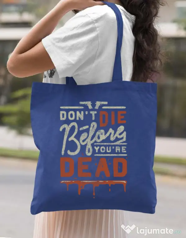 Sacosa din panza Dont die Albastru regal