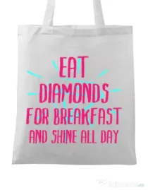 Sacosa din panza Eat diamonds Alb