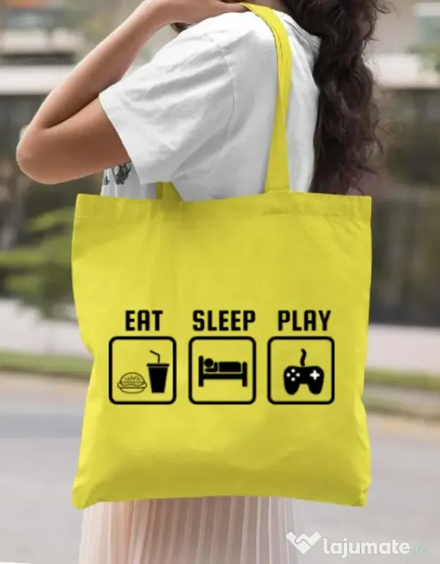 Sacosa din panza Eat sleep play Galben