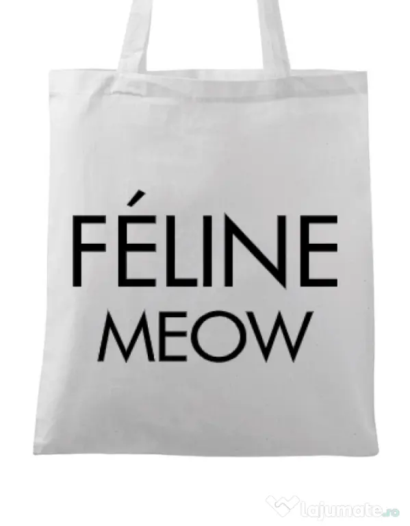 Sacosa din panza Feline meow Alb
