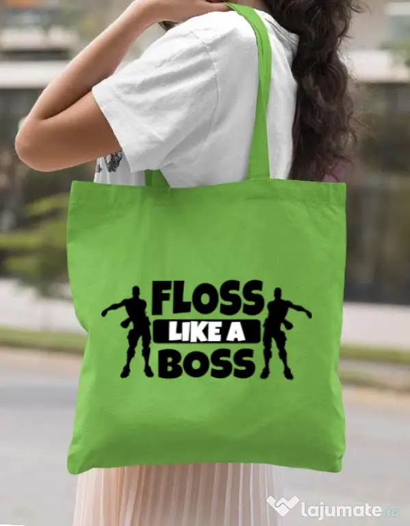 Sacosa din panza Floss like a boss Verde mar