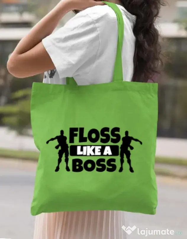Sacosa din panza Floss like a boss Verde mar