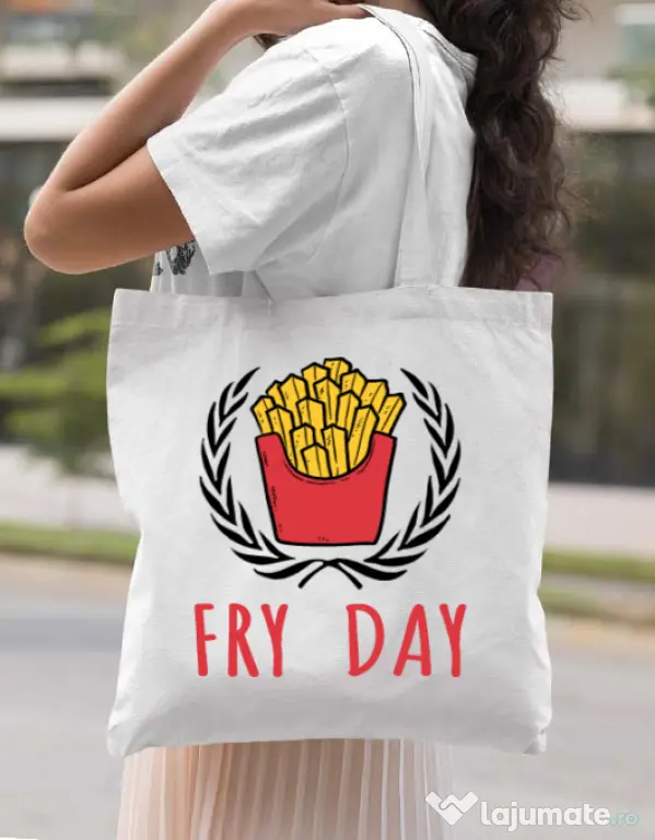 Sacosa din panza Fry Day Alb
