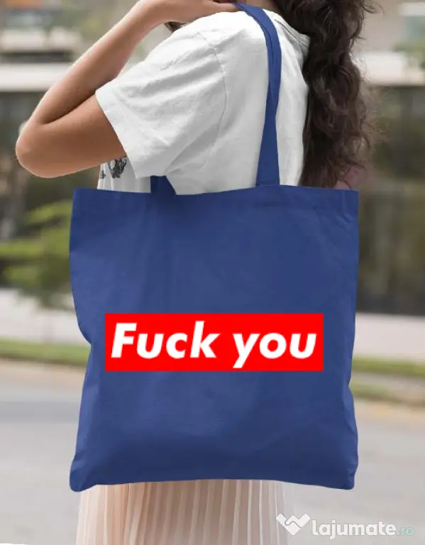 Sacosa din panza Fuck you Albastru regal