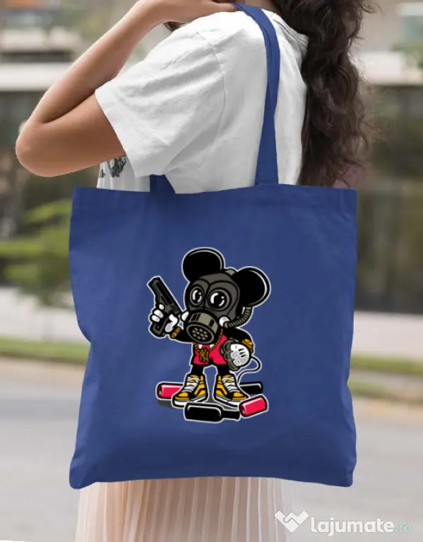 Sacosa din panza Gangsta Mouse Albastru regal