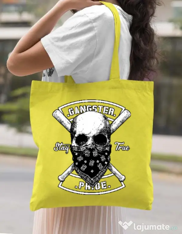 Sacosa din panza Gangster skull Galben