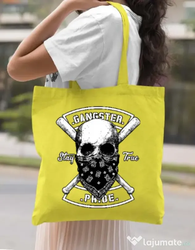 Sacosa din panza Gangster skull Galben