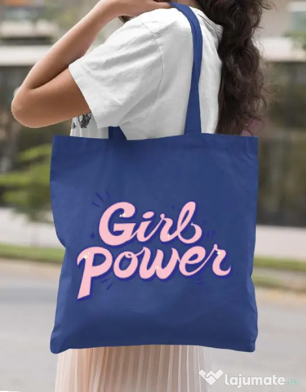 Sacosa din panza Girl power Albastru regal