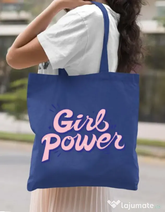Sacosa din panza Girl power Albastru regal