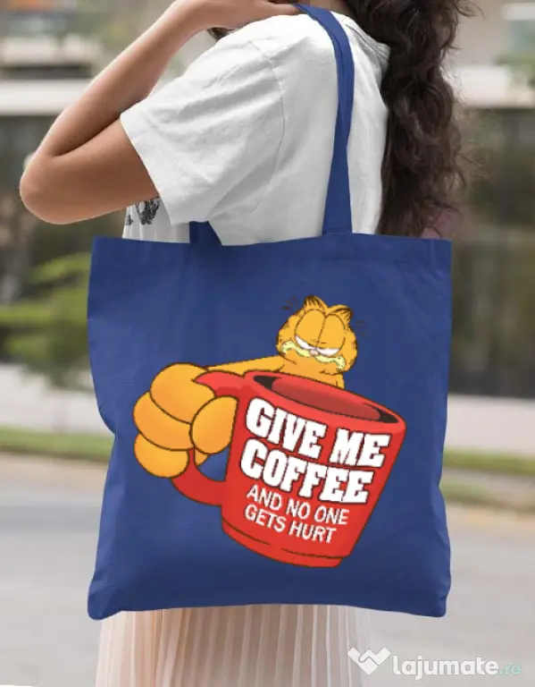 Sacosa din panza Give me coffee Albastru regal