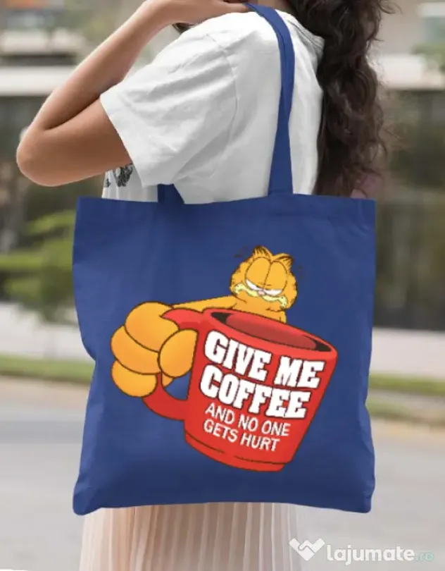 Sacosa din panza Give me coffee Albastru regal