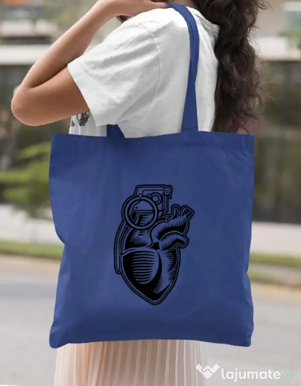 Sacosa din panza Grenade Heart Albastru regal