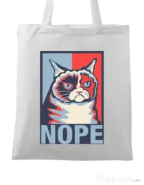 Sacosa din panza Grumpy cat Nope Alb