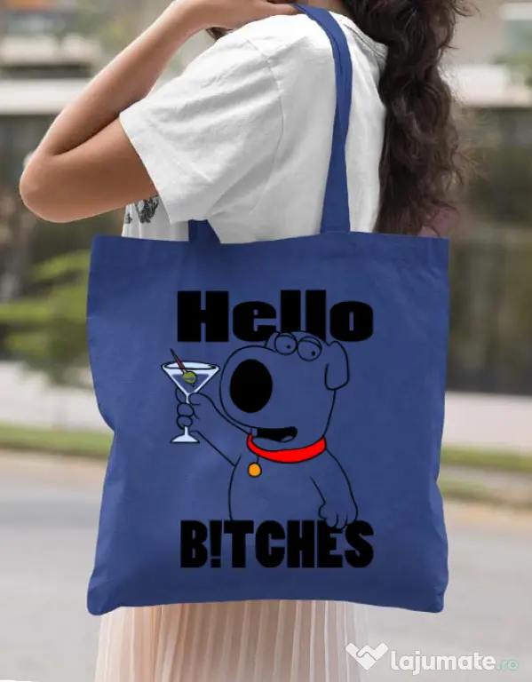 Sacosa din panza Hello bitches Albastru regal