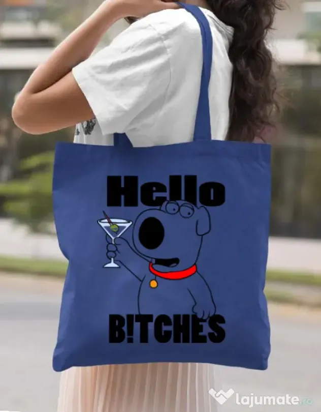 Sacosa din panza Hello bitches Albastru regal