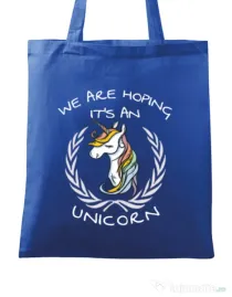 Sacosa din panza Hoping for an unicorn Albastru regal