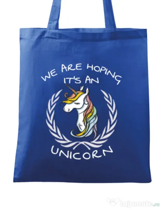 Sacosa din panza Hoping for an unicorn Albastru regal