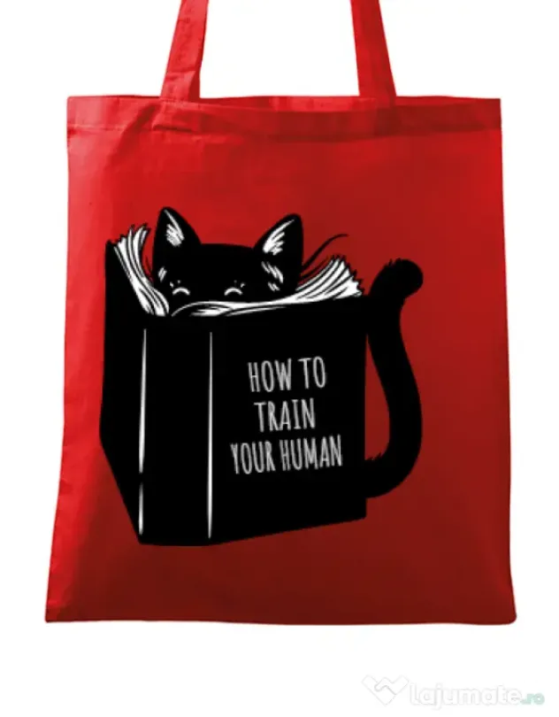 Sacosa din panza How to train your human Rosu