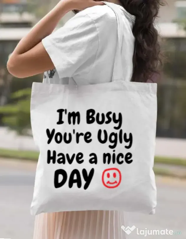 Sacosa din panza I am busy Alb