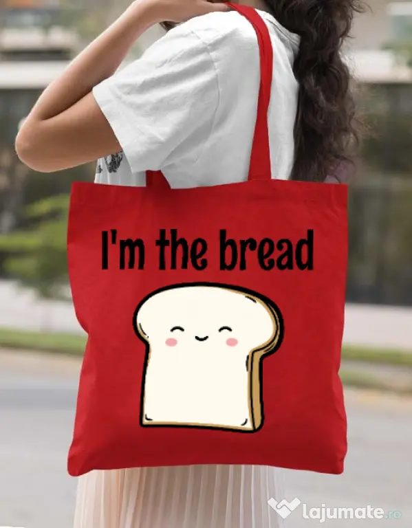 Sacosa din panza I am the bread Rosu