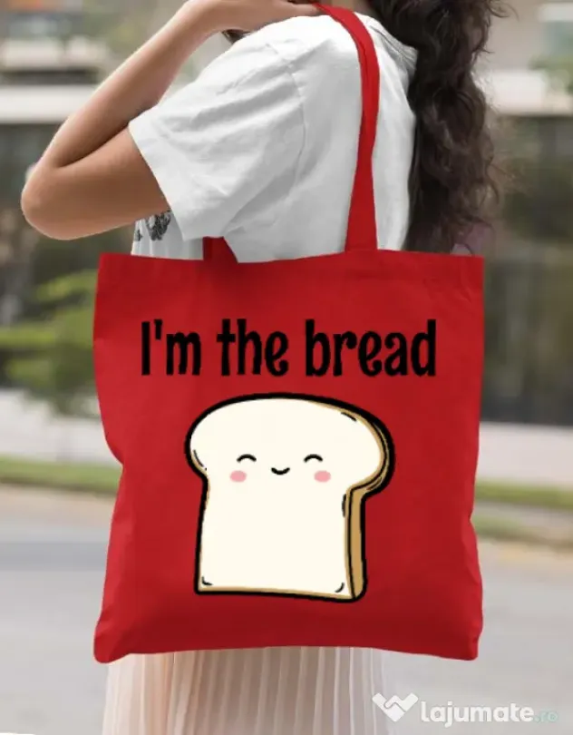 Sacosa din panza I am the bread Rosu