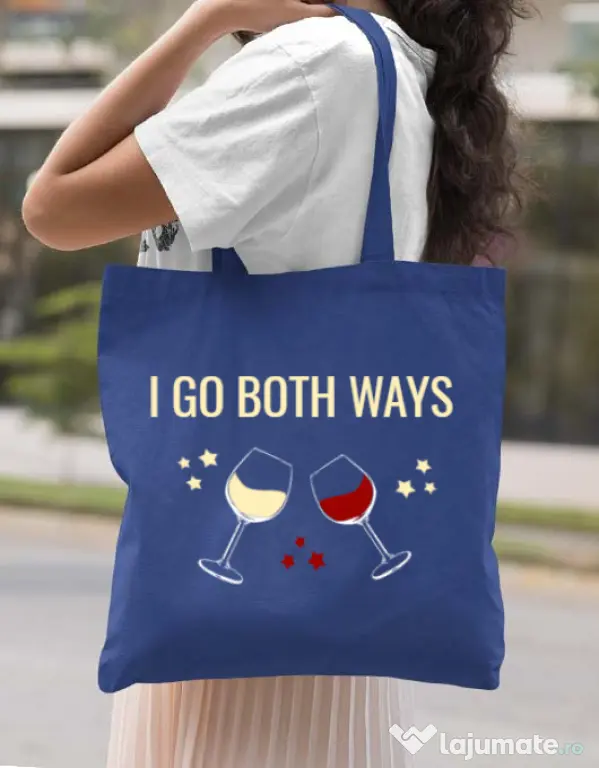 Sacosa din panza I go both ways Albastru regal