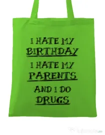 Sacosa din panza I hate Verde mar