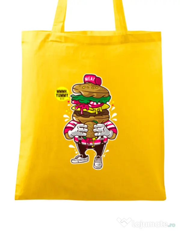 Sacosa din panza I Love Burger Galben