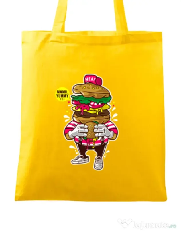 Sacosa din panza I Love Burger Galben