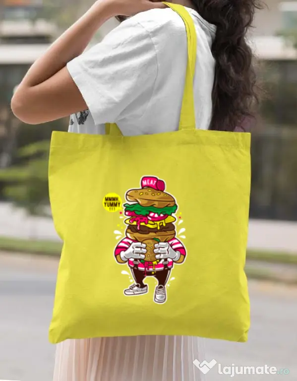 Sacosa din panza I Love Burger Galben