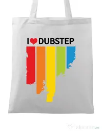 Sacosa din panza I love dubstep Alb