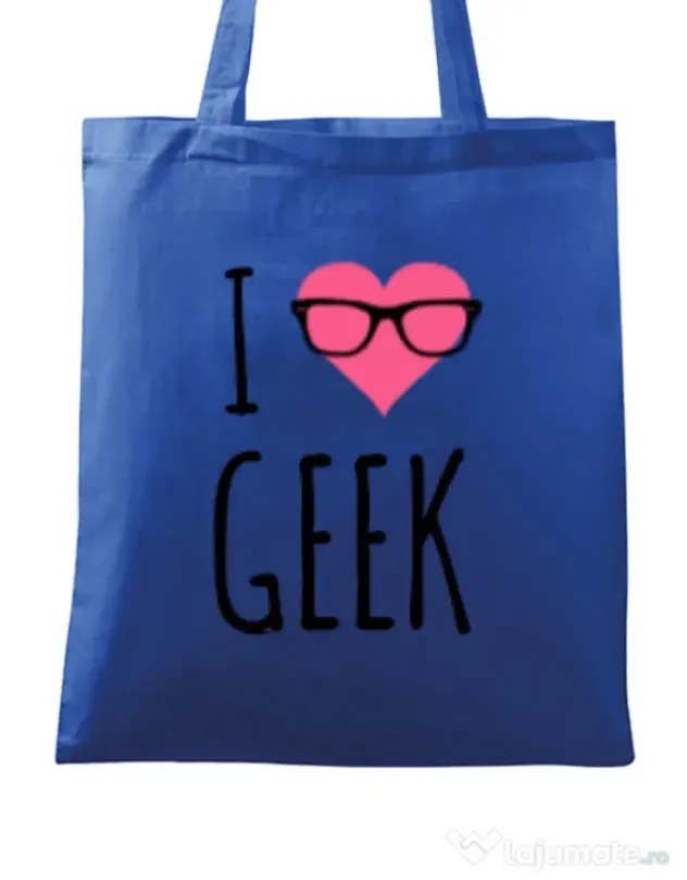 Sacosa din panza I love geek Albastru regal