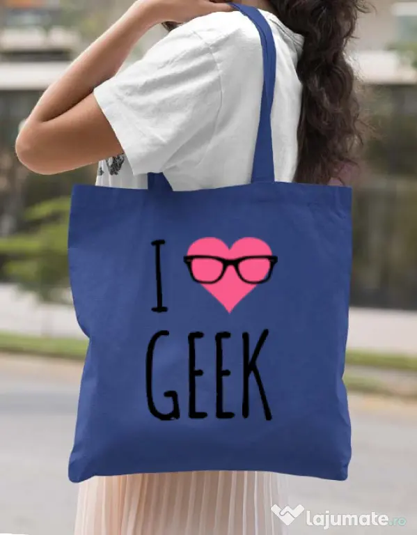 Sacosa din panza I love geek Albastru regal