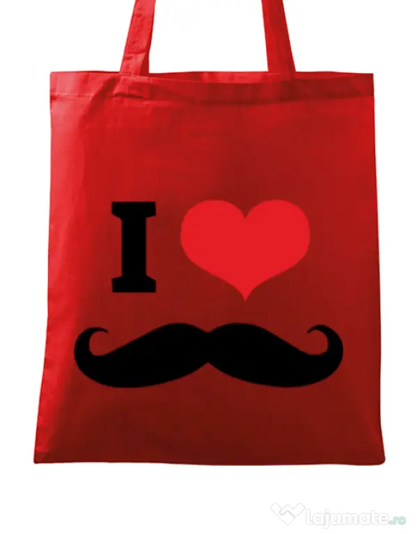 Sacosa din panza I love moustaches Rosu