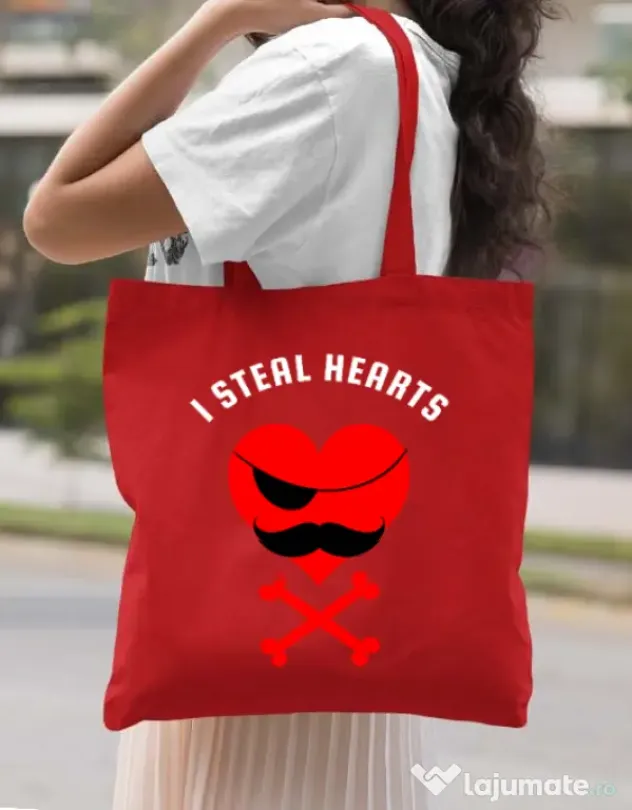Sacosa din panza I steal hearts Rosu