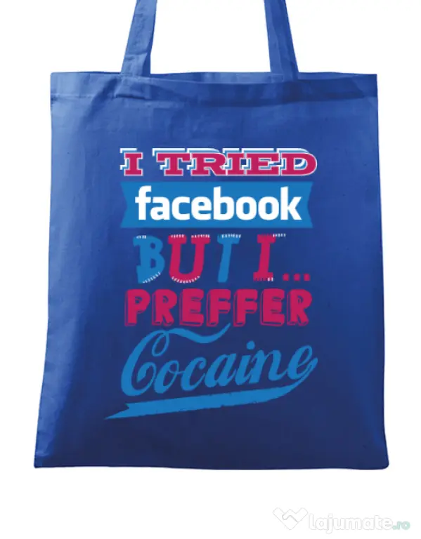 Sacosa din panza I tried Bacebook Albastru regal