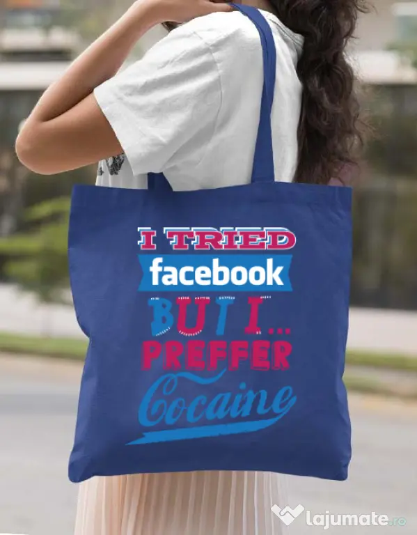 Sacosa din panza I tried Bacebook Albastru regal