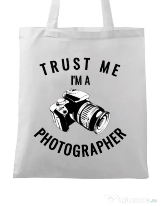 Sacosa din panza I’m a photographer Alb
