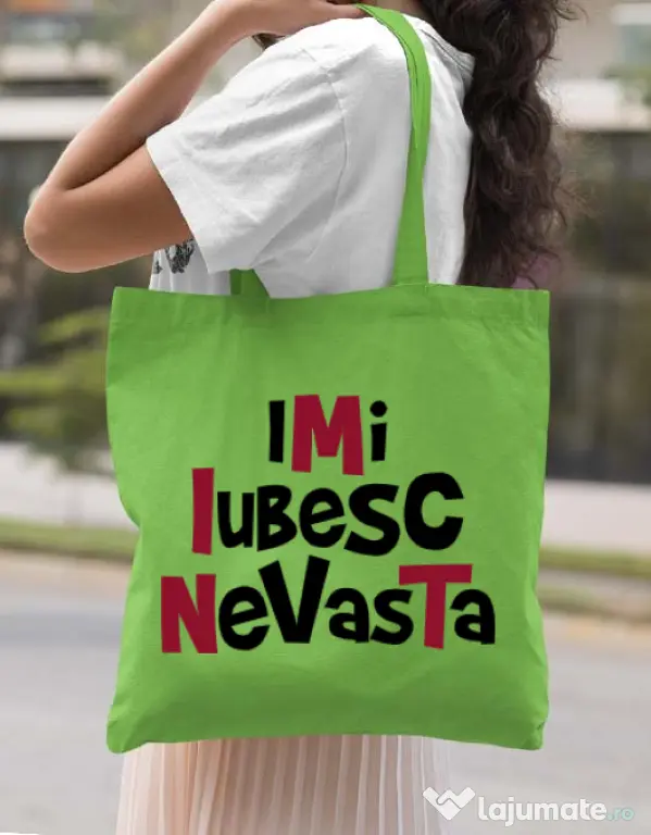 Sacosa din panza Imi iubesc nevasta Verde mar