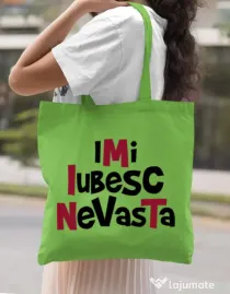 Sacosa din panza Imi iubesc nevasta Verde mar