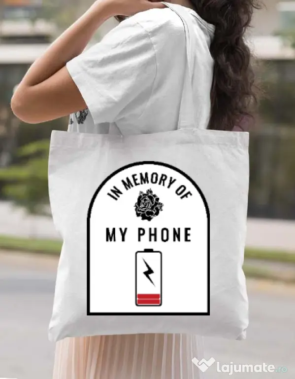Sacosa din panza In memory of my phone Alb