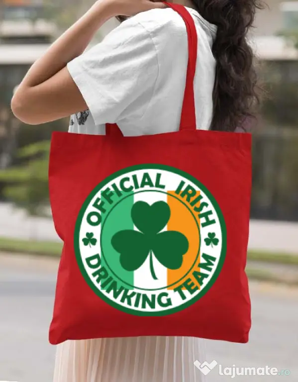 Sacosa din panza Irish Drinking Team Rosu