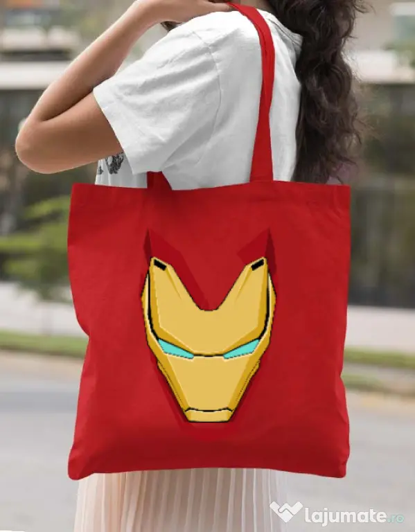 Sacosa din panza Iron man mask Rosu