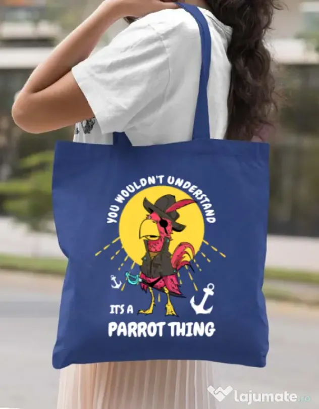 Sacosa din panza It’s a parrot thing Albastru regal