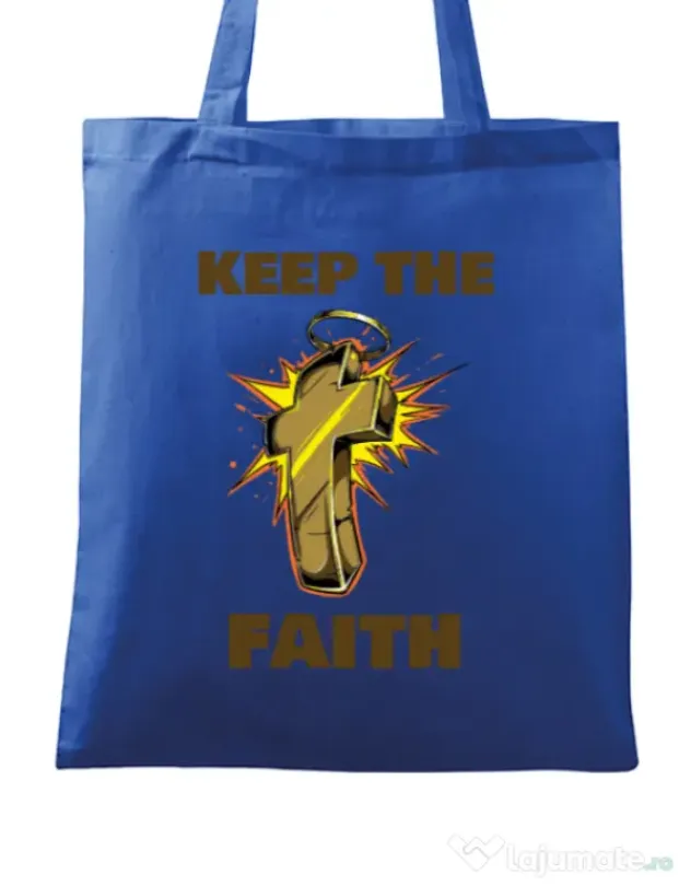 Sacosa din panza Keep the Faith Albastru regal