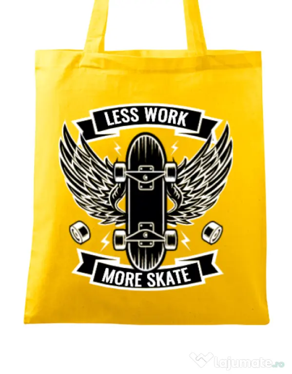 Sacosa din panza Less work more skate Galben