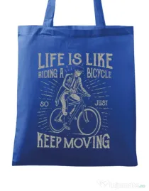 Sacosa din panza Life Is Like Riding A Bicycle Albastru regal