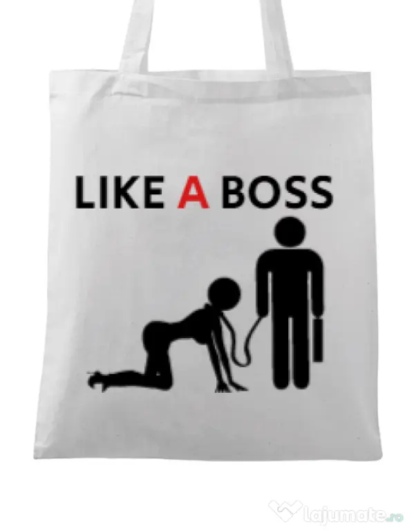 Sacosa din panza Like a boss Alb