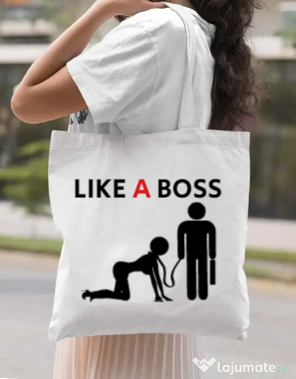 Sacosa din panza Like a boss Alb